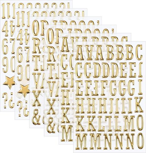 6 Sheets 3D Gold Letter and Number Stickers, Gold Puffy Letter and Number Stickers, 3D Golden Alphabet Sticker, Waterproof Golden Foam Sticker for Poster, Scrapbooking and Grad Cap Decoration (1 Inch) in Kuwait