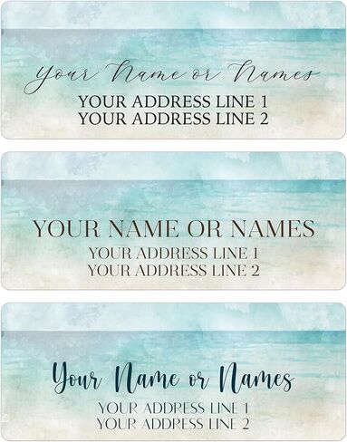 Personalized Beach Return Address Labels with Blue Ocean and Gold Tan Sand - Choose Font and Font Color or Add Custom Text - Perfect for Beach Themed Wedding Invitation Envelopes in Saudi Arabia