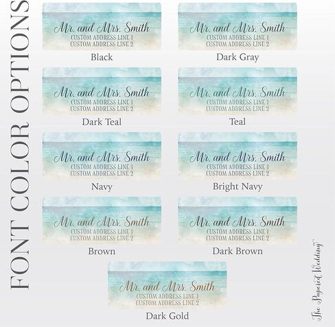 Personalized Beach Return Address Labels with Blue Ocean and Gold Tan Sand - Choose Font and Font Color or Add Custom Text - Perfect for Beach Themed Wedding Invitation Envelopes in Saudi Arabia