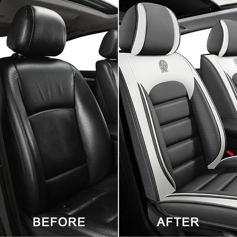 Seat Covers for Hyundai Tucson 2005-2026, Durable Faux Leather Seat Cover, Waterproof Full Coverage Car Seat Covers Front Set (Gray & White) in Saudi Arabia