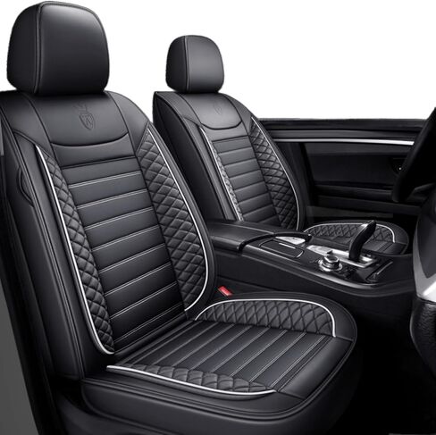 Custom Fit Waterproof Non-Slip PU Leather Car Seat Covers Set Compatible with KIA Sportage 2009-2023 2024 Cushion Protector for Sedan SUV (Full Set 5 Seats,Black White) in Saudi Arabia