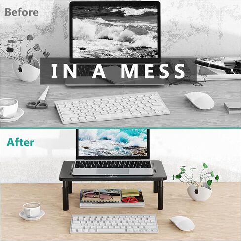 WALI Bundles- Computer Monitor Stand for Desk and Desk File Organizer, 4 Tier Desktop Paper Letter Tray Organizer with Drawer and 2 Pen Holders (STT003+DO005DH-B) in Kuwait