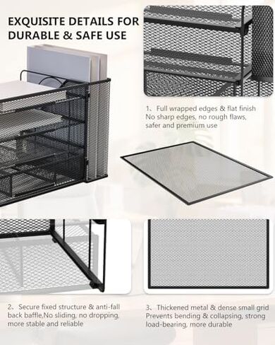 WALI Bundles- Computer Monitor Stand for Desk and Desk File Organizer, 4 Tier Desktop Paper Letter Tray Organizer with Drawer and 2 Pen Holders (STT003+DO005DH-B) in Kuwait