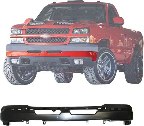 Front Bumper Face Bar Powercoated Black Steel Paintable For 2003-2006 Chevrolet Silverado 1500 2500HD 3500 Pickup Truck Direct Replacement 89025748 in Kuwait