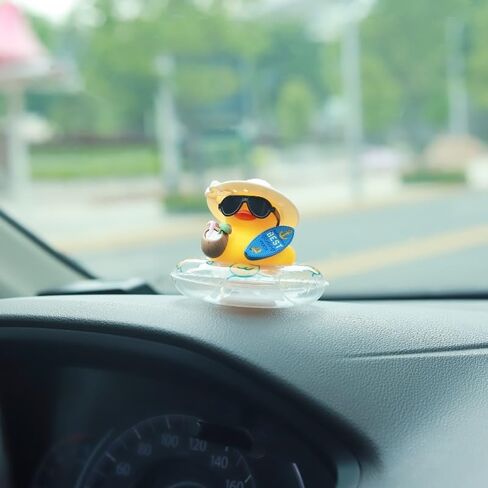 1 Pc Tropical Beach Duck Car Dashboard Ornament Cute Yellow Duck with Sunglasses in Coconut Float Ring Non Slip Base Adhesive Pad Car Truck SUV Interior Decor Summer Gift for Drivers Men Women in Kuwait