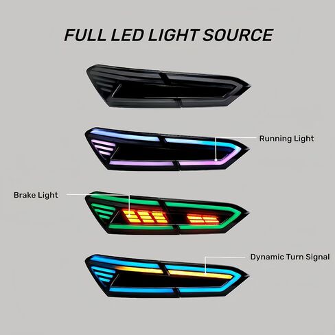 Multicolor LED Tail Light Fit for Toyota Camry 2018-2023 8th Gen, 1 Pair Smoked Rear Lamp Assembly with Startup Animation | Direct Upgrade in Saudi Arabia