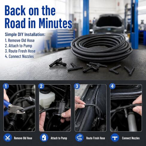 Windshield Washer Hose Kit, 4M Flexible Rubber Washer Fluid Tubing with 30PCS Hose Connectors, Replacement for Most Car Windshield Washer Tubing, Fits Cars SUVs Trucks in Saudi Arabia