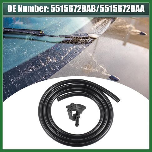 Motoforti Windshield Wiper Washer Nozzle Spray Jet Fit for Jeep Wrangler 2002-2012 with Water Pipe No.55156728AB/55156728AA - Pack of 2 Black Long-lasting in Kuwait