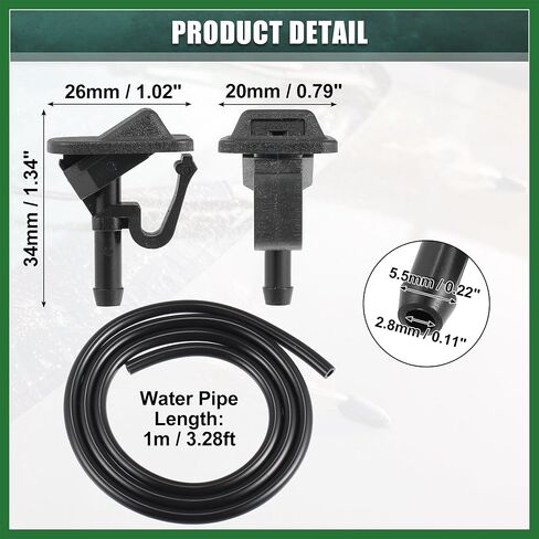 Motoforti Windshield Wiper Washer Nozzle Spray Jet Fit for Jeep Wrangler 2002-2012 with Water Pipe No.55156728AB/55156728AA - Pack of 2 Black Long-lasting in Kuwait