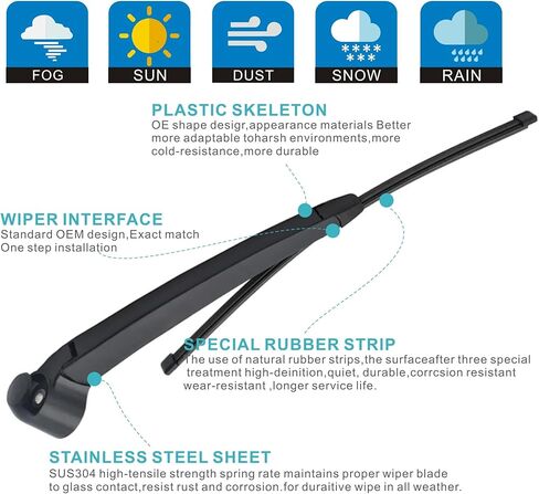 Back Rear Winshield Wiper Blade Arm Compatible with VW GTI Rabbit Golf 2006 R32 2008 Routan 2011, fit for Passat B6 Wagon 2006-2010, All seasons in Kuwait