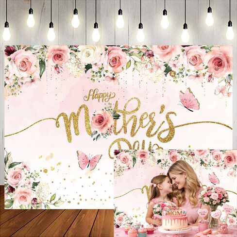10x8ft Mother's Day Photography Backdrop Mothers Day Gold and Pink Flowers Backdrop Mom's Day Photo Backdrop Mother's Day Brunch Decoratios Banner Studio Props264 in Saudi Arabia