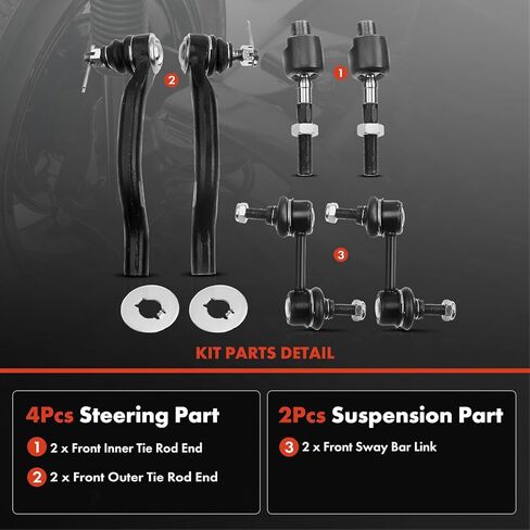 A-Premium 6Pcs Front Suspension Kit, Sway Bar Link, Inner & Outer Tie Rod End, Compatible with Honda Accord 2008 2009 2010 2011 2012 in Kuwait