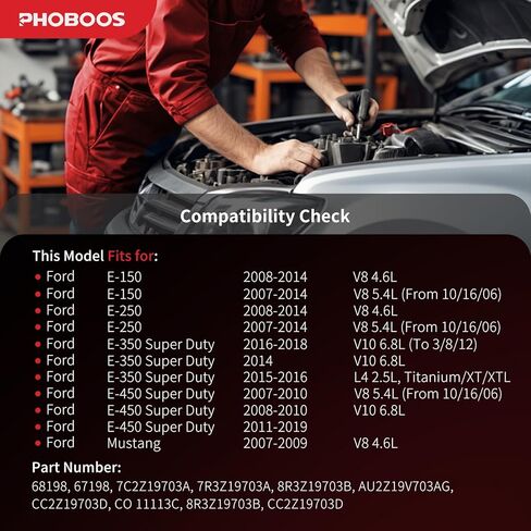 ضاغط تكييف الهواء PHOBOOS مع قابض متوافق مع Ford E-150، E-250، E-350 Super Duty، E-450 Super Duty، Mustang، 2007-2019، تبريد سريع، ضوضاء منخفضة، تركيب سهل، Ref.67198 in Kuwait