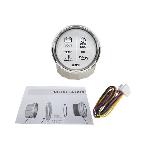 KUS 4 LED إنذار مقياس فولت درجة حرارة الماء ضغط الزيت CHK ENG 2 بوصة (52 مم) 9-32 فولت مع إضاءة خلفية (أبيض) in Kuwait