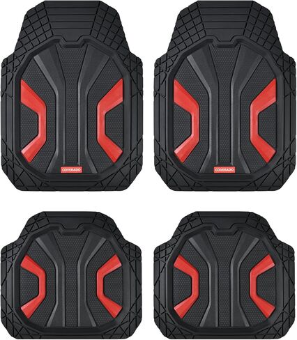 Coverado 59007 Car Floor Mats for Cars, Deep Dish All Weather Floor Mats, Car Floor Mats All Weather with Anti-Slip Backing, Car Mats Universal Trim to Fit for Cars SUV Truck Vans (4 Pcs, Black&Red) in Saudi Arabia