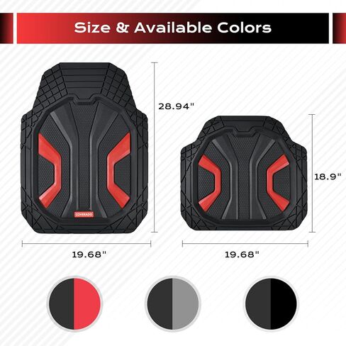 Coverado 59007 Car Floor Mats for Cars, Deep Dish All Weather Floor Mats, Car Floor Mats All Weather with Anti-Slip Backing, Car Mats Universal Trim to Fit for Cars SUV Truck Vans (4 Pcs, Black&Red) in Saudi Arabia