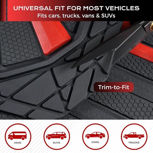 Coverado 59007 Car Floor Mats for Cars, Deep Dish All Weather Floor Mats, Car Floor Mats All Weather with Anti-Slip Backing, Car Mats Universal Trim to Fit for Cars SUV Truck Vans (4 Pcs, Black&Red) in Saudi Arabia