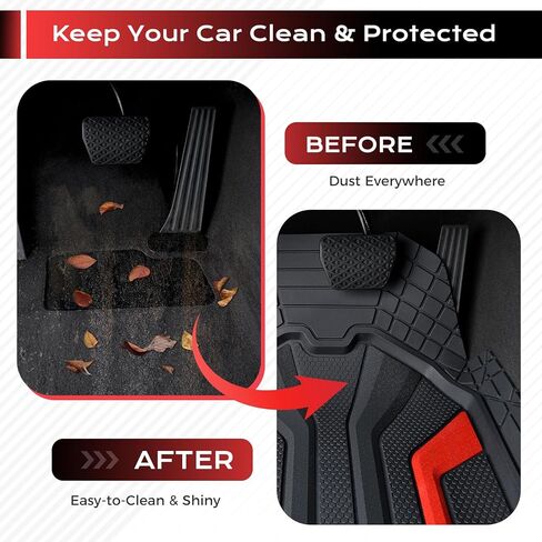 Coverado 59007 Car Floor Mats for Cars, Deep Dish All Weather Floor Mats, Car Floor Mats All Weather with Anti-Slip Backing, Car Mats Universal Trim to Fit for Cars SUV Truck Vans (4 Pcs, Black&Red) in Saudi Arabia