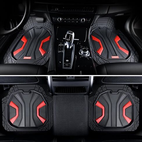Coverado 59007 Car Floor Mats for Cars, Deep Dish All Weather Floor Mats, Car Floor Mats All Weather with Anti-Slip Backing, Car Mats Universal Trim to Fit for Cars SUV Truck Vans (4 Pcs, Black&Red) in Saudi Arabia