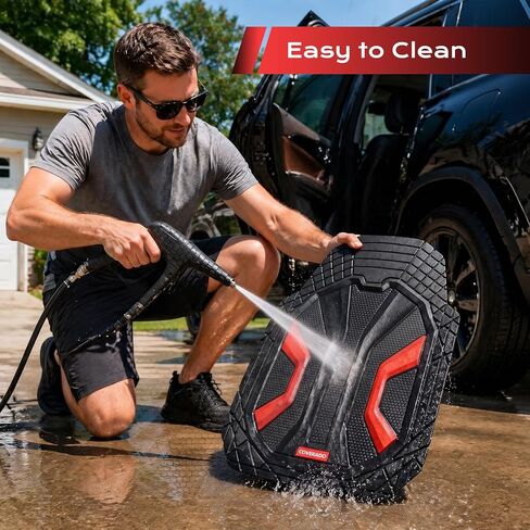 Coverado 59007 Car Floor Mats for Cars, Deep Dish All Weather Floor Mats, Car Floor Mats All Weather with Anti-Slip Backing, Car Mats Universal Trim to Fit for Cars SUV Truck Vans (4 Pcs, Black&Red) in Saudi Arabia