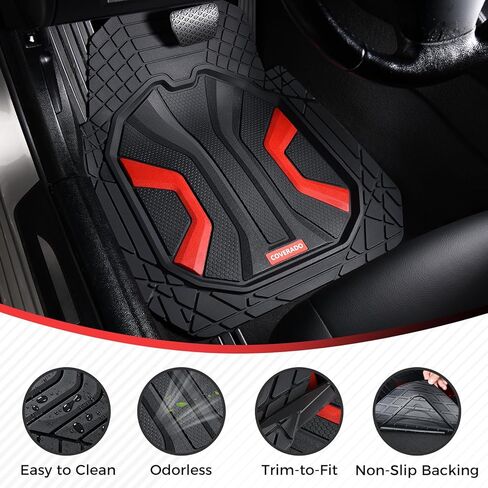 Coverado 59007 Car Floor Mats for Cars, Deep Dish All Weather Floor Mats, Car Floor Mats All Weather with Anti-Slip Backing, Car Mats Universal Trim to Fit for Cars SUV Truck Vans (4 Pcs, Black&Red) in Saudi Arabia