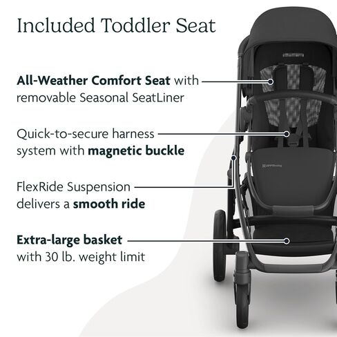 UPPAbaby Travel System - Vista V3 Stroller + Aria Lightweight Car Seat Combo - Toddler Seat, Rain Shield, Bug Shield, Car Seat, Base with Load Leg + Infant Insert Included – Greyson (Charcoal Mélange) in Kuwait