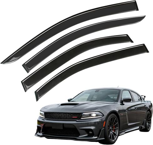 Window Visor Wind Deflector, 4PCS Tape-On Rain Guards for 2011-2023 Dodge Charger, Outside Mount Sun Shade Side Window Vent Visors, Black in Saudi Arabia