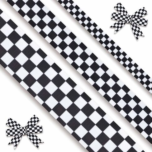 3 لفات شريط أسود Grosgrain أبيض متقلب طباعة سباق السيارات موضوع 0.4,0.87,1.5 بوصة واسعة 15 ياردة DIY بها بنفسك الحرف إكليل الطرف in Kuwait