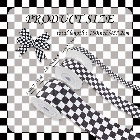 3 لفات شريط أسود Grosgrain أبيض متقلب طباعة سباق السيارات موضوع 0.4,0.87,1.5 بوصة واسعة 15 ياردة DIY بها بنفسك الحرف إكليل الطرف in Kuwait