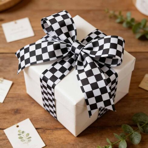3 لفات شريط أسود Grosgrain أبيض متقلب طباعة سباق السيارات موضوع 0.4,0.87,1.5 بوصة واسعة 15 ياردة DIY بها بنفسك الحرف إكليل الطرف in Kuwait