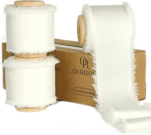 Silk Satin Ribbon 1-1/2 Inch x 30 Yards Ivory- Handmade Frayed Ribbons for Gift Wrapping Wedding Party Invitations Bridal Bouquets Baby Showers Holiday Decor in Saudi Arabia