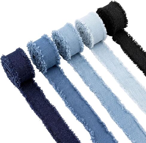 Denim Ribbon, 5 Rolls Assorted Colors, DIY Crafting Supplies for Clothing Accessories and Wedding Decor, Rustic Style Fabric Trim for Home Decor and Gift Wrapping, Durable Cotton Blend Material in Saudi Arabia