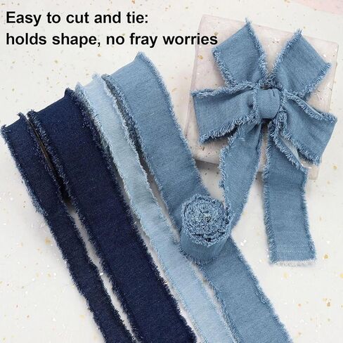 Denim Ribbon, 5 Rolls Assorted Colors, DIY Crafting Supplies for Clothing Accessories and Wedding Decor, Rustic Style Fabric Trim for Home Decor and Gift Wrapping, Durable Cotton Blend Material in Saudi Arabia