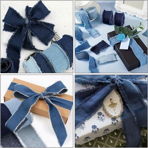 Denim Ribbon, 5 Rolls Assorted Colors, DIY Crafting Supplies for Clothing Accessories and Wedding Decor, Rustic Style Fabric Trim for Home Decor and Gift Wrapping, Durable Cotton Blend Material in Saudi Arabia