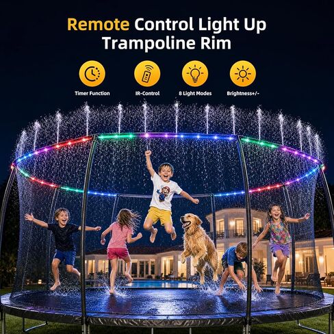 Trampoline Sprinkler with Lights – 16 Colors Trampoline Water Sprinkler & LED Light Combo, Must-Have Trampoline Water Accessories & Outdoor Trampoline Accessories for 8-12FT in Kuwait