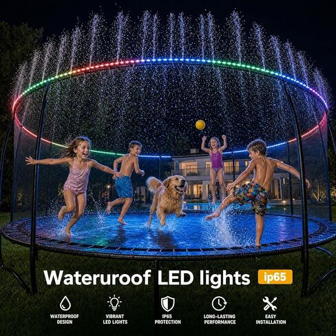 Trampoline Sprinkler with Lights – 16 Colors Trampoline Water Sprinkler & LED Light Combo, Must-Have Trampoline Water Accessories & Outdoor Trampoline Accessories for 8-12FT in Kuwait