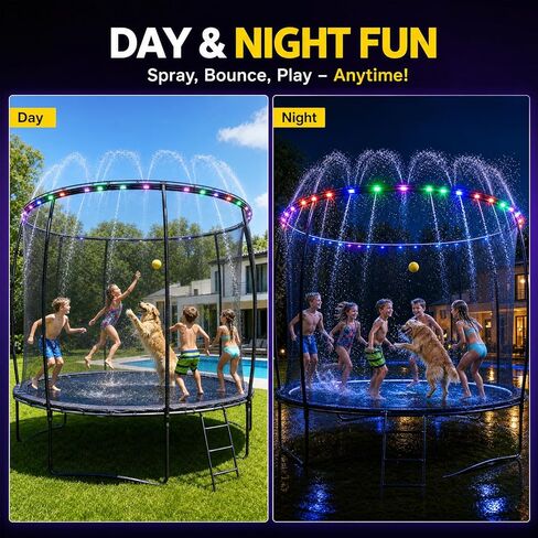 Trampoline Sprinkler with Lights – 16 Colors Trampoline Water Sprinkler & LED Light Combo, Must-Have Trampoline Water Accessories & Outdoor Trampoline Accessories for 8-12FT in Kuwait