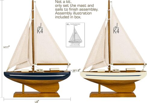 SAILINGSTORY نموذج المراكب الشراعية الخشبية السفينة الشراعية ديكور القارب 8 "اللون البحرية والعاجية مجموعة من 2 in Kuwait