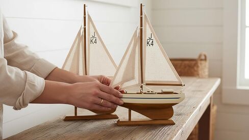 SAILINGSTORY نموذج المراكب الشراعية الخشبية السفينة الشراعية ديكور القارب 8 "اللون البحرية والعاجية مجموعة من 2 in Kuwait