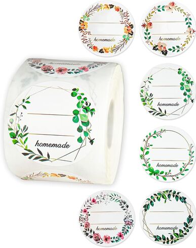 Jam and Jelly Jar White Canning Labels for Mason Jars, 2" Round 500pcs/roll 6 Floral Wreath Design with Lines for Writing Homemade Labels,Small Pantry Labels,All-Purpose Adhesive Sticker and More Tag in Kuwait