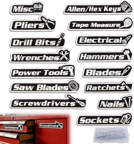 Magnetic Toolbox Labels, 15 Pack Reusable Magnet Name Tags with Storage Case, Ideal for Garage & Workshop Organization, Fits Cabinets, Drawers, Mechanic Carts, Easy to Remove and Reposition in Saudi Arabia