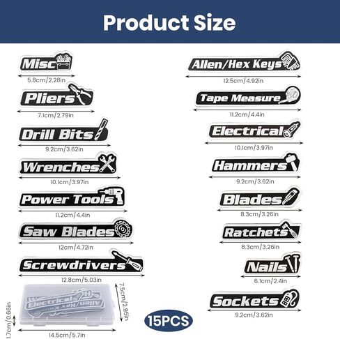Magnetic Toolbox Labels, 15 Pack Reusable Magnet Name Tags with Storage Case, Ideal for Garage & Workshop Organization, Fits Cabinets, Drawers, Mechanic Carts, Easy to Remove and Reposition in Saudi Arabia