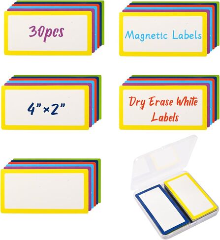 Dry Erase Magnets Blank Lables, 30 Pack Colorful Reusable Magnetic Labels for White Board Refrigerator Locker, Multipurpose Erasable Labels for Classroom, Home, Education, Office, 4" x 2" in Saudi Arabia