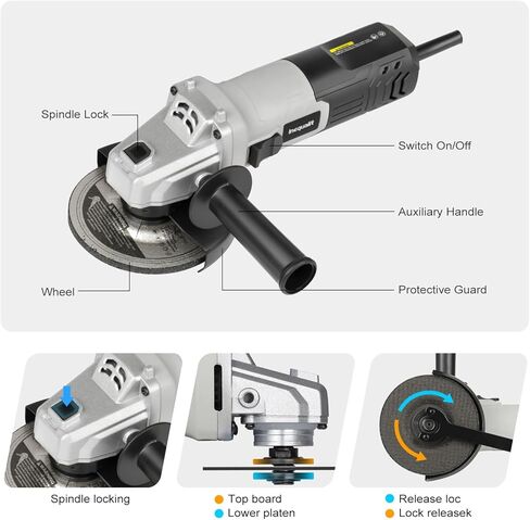 Angle Grinder, 4.0-Amp 4-1/2 Inch Corded Angle Grinder, 12000RPM with Grinding and Cutting Wheels, Flap Disc and Auxiliary Handle for Cutting, Grinding, Polishing and Rust Removal in Saudi Arabia