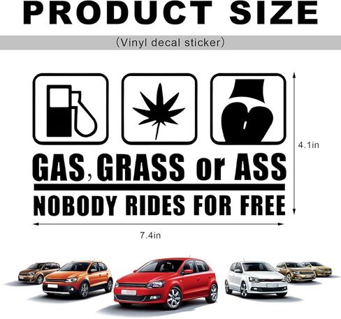 Gas Grass or Ass Stickers for Cars, Nobody Rides for Free Vinyl Decal Funny Bumper Sticker, Universal Reflective Die Cut Exterior Decoration for Truck Van SUV Windows in Saudi Arabia