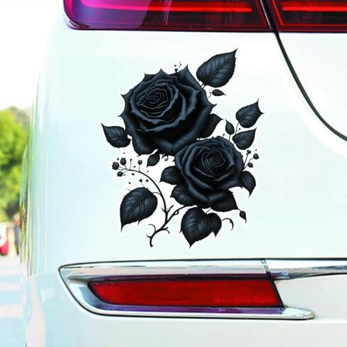 2pcs Gothic Black Rose Flower Car Decal 4.33"x5.51", Waterproof, Aesthetic, Suitable for Car, Laptop, Wall, Window, Travel Extra Durable Vinyl |#DS10 in Saudi Arabia