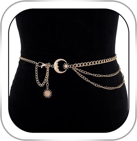 Boho Moon Body Chains Gold Layered Waist Chains Sun Pendant Belly Chain Beach Bikini Body Jewelry Rave Nightclub Party Body Accessories for Women in Saudi Arabia