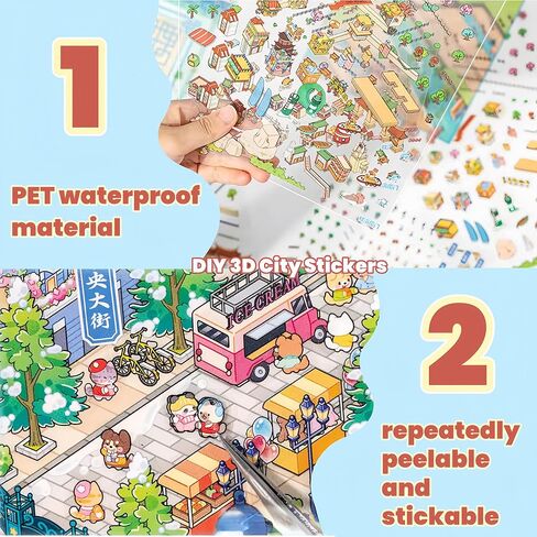 Big Size DIY 3D House Sticker Scene,4 Set City Sticker Therapy Kits, Cute Cartoon Stickers,Isometric Miniature Room Sticker Book for Adults Relief Stress(Type 1) in Saudi Arabia