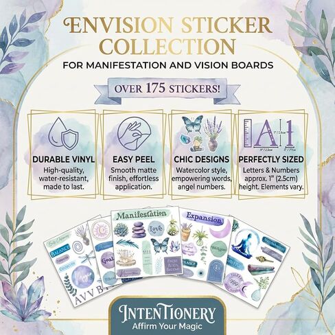 Vision Board Stickers for Manifestation - 175+ Vinyl Watercolor Decals for Manifestation to Personalize Journals, Planners, Water Bottles, and Laptops. in Saudi Arabia