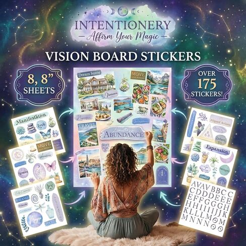 Vision Board Stickers for Manifestation - 175+ Vinyl Watercolor Decals for Manifestation to Personalize Journals, Planners, Water Bottles, and Laptops. in Saudi Arabia